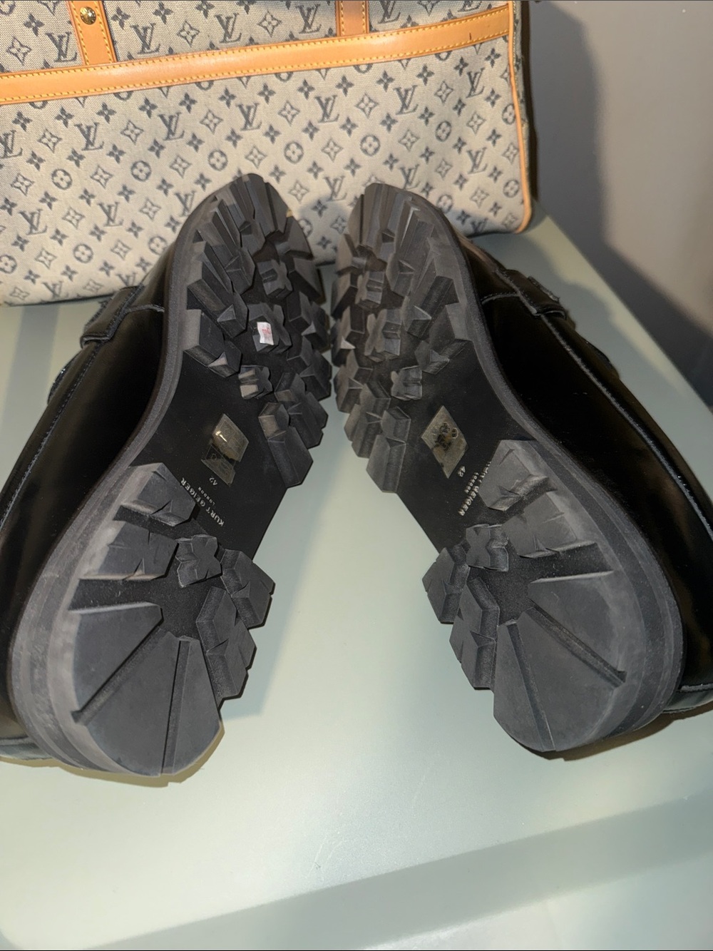 Kurt Geiger Black Patent Loafers with Gold Emblem - Picture 5 of 5
